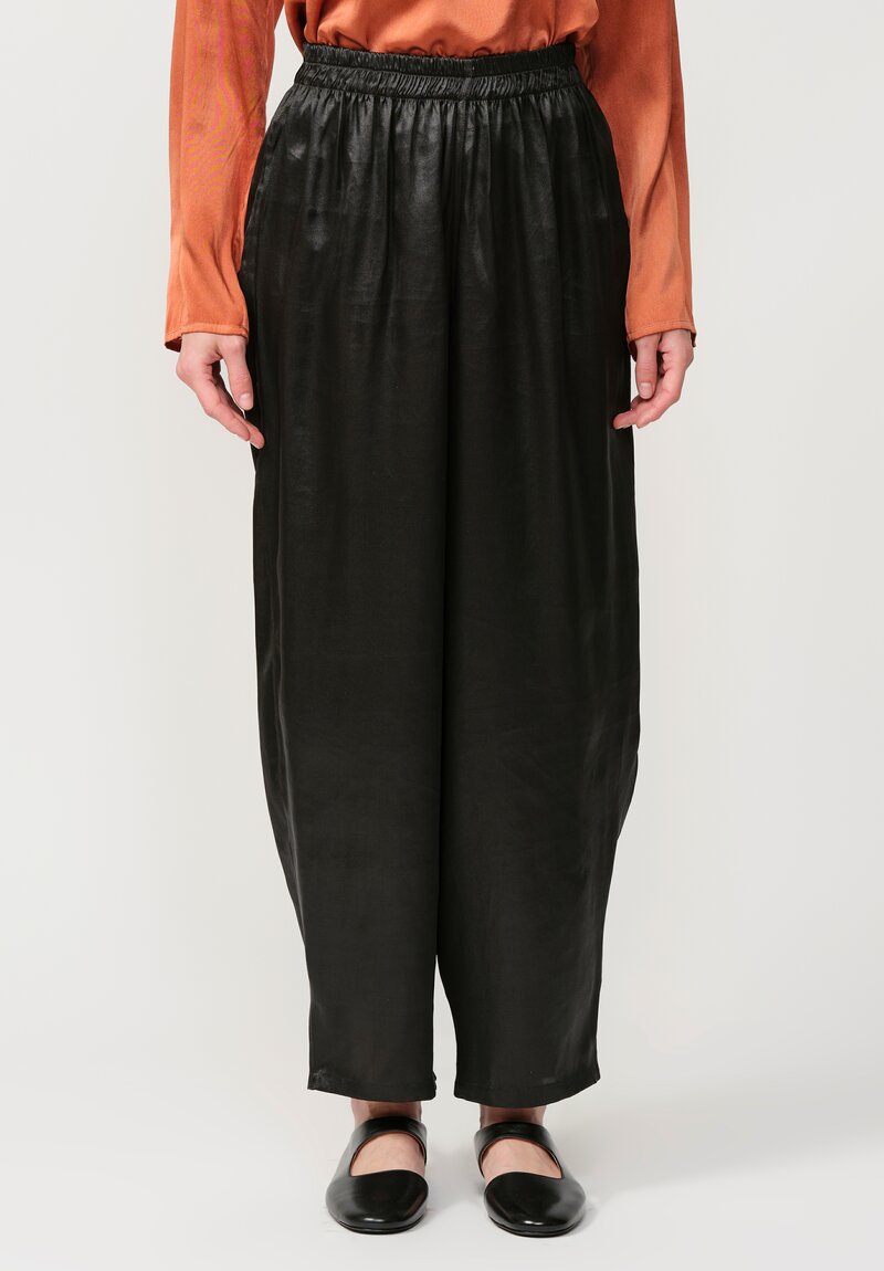 Noir Handmade Mud Silk Wide Tapered Pants in Black