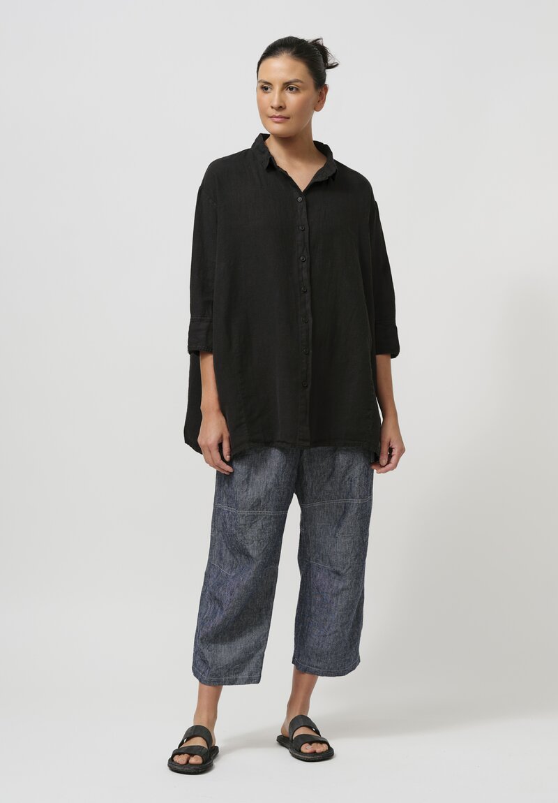 Rundholz Black Label Linen Tulip Button-Down Shirt in Black