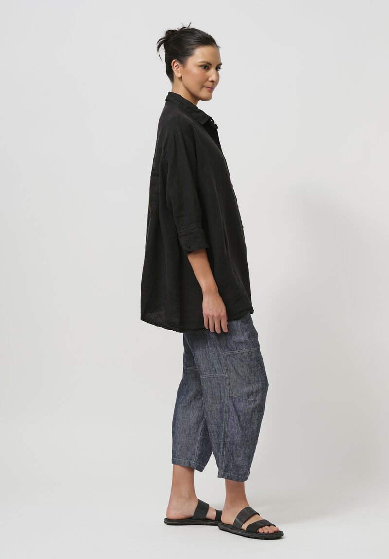 Rundholz Black Label Linen Tulip Button-Down Shirt in Black