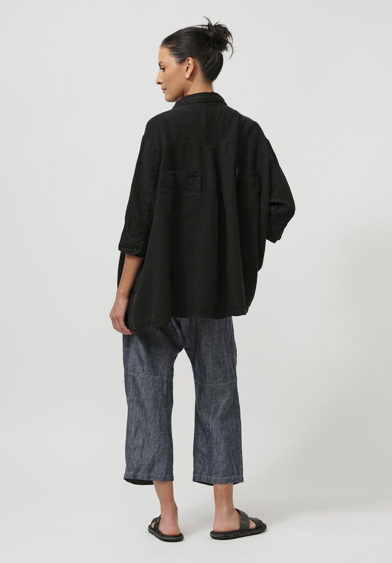 Rundholz Black Label Linen Tulip Button-Down Shirt in Black