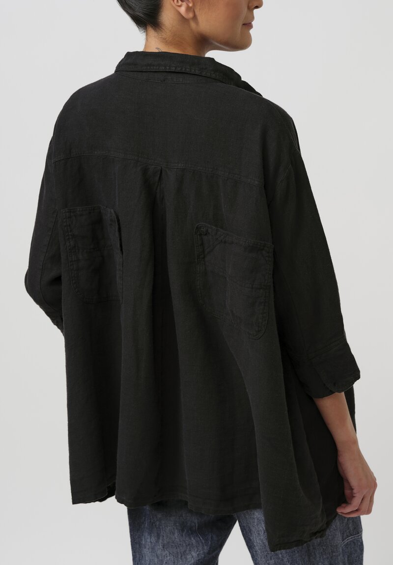 Rundholz Black Label Linen Tulip Button-Down Shirt in Black