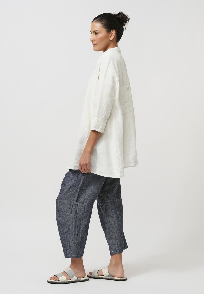 Rundholz Black Label Linen Tulip Button-Down Shirt in White