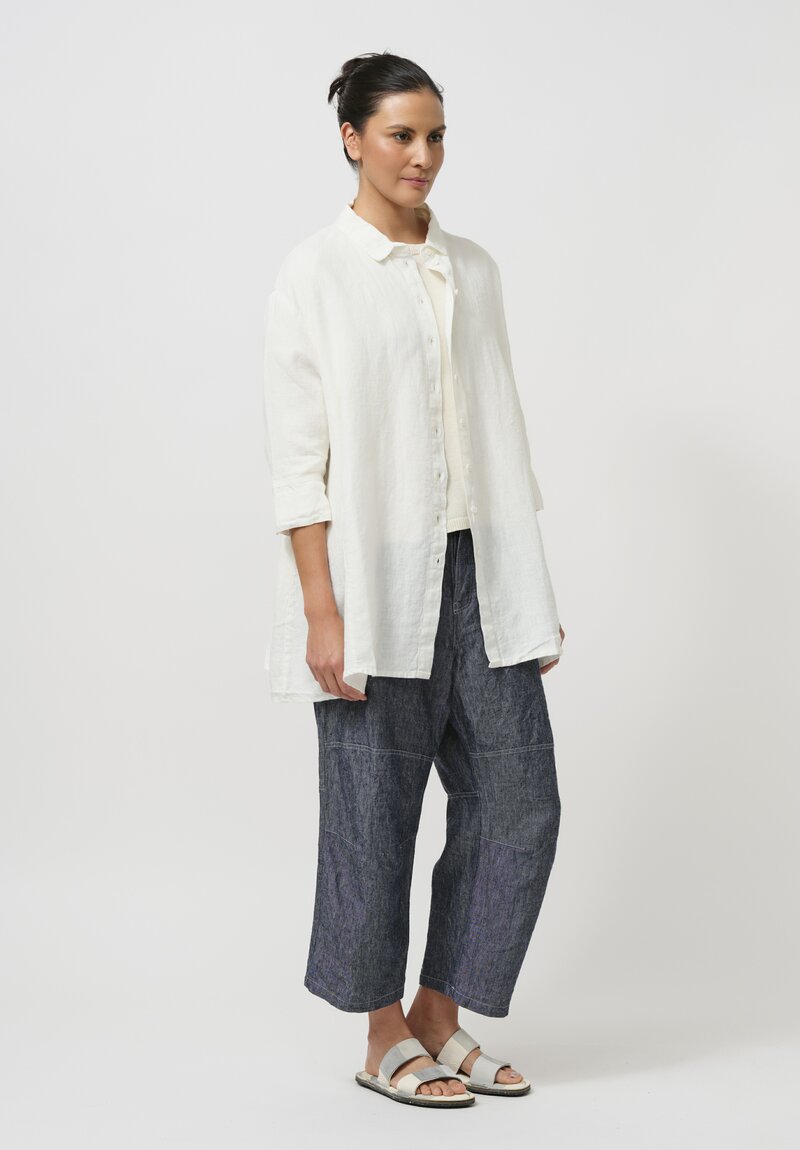 Rundholz Black Label Linen Tulip Button-Down Shirt in White