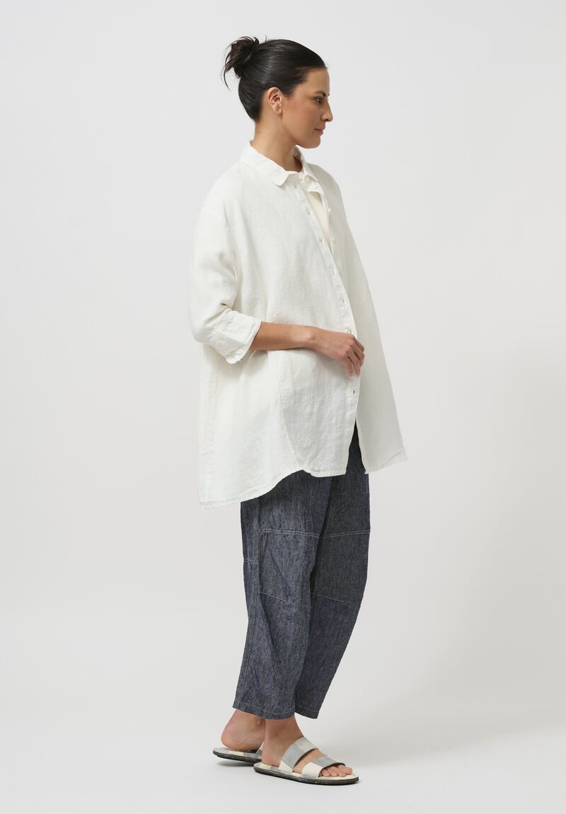 Rundholz Black Label Linen Tulip Button-Down Shirt in White