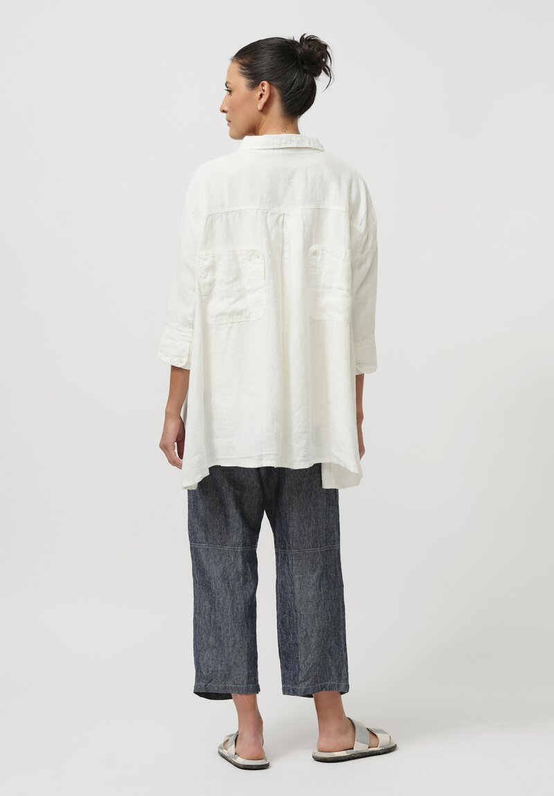 Rundholz Black Label Linen Tulip Button-Down Shirt in White