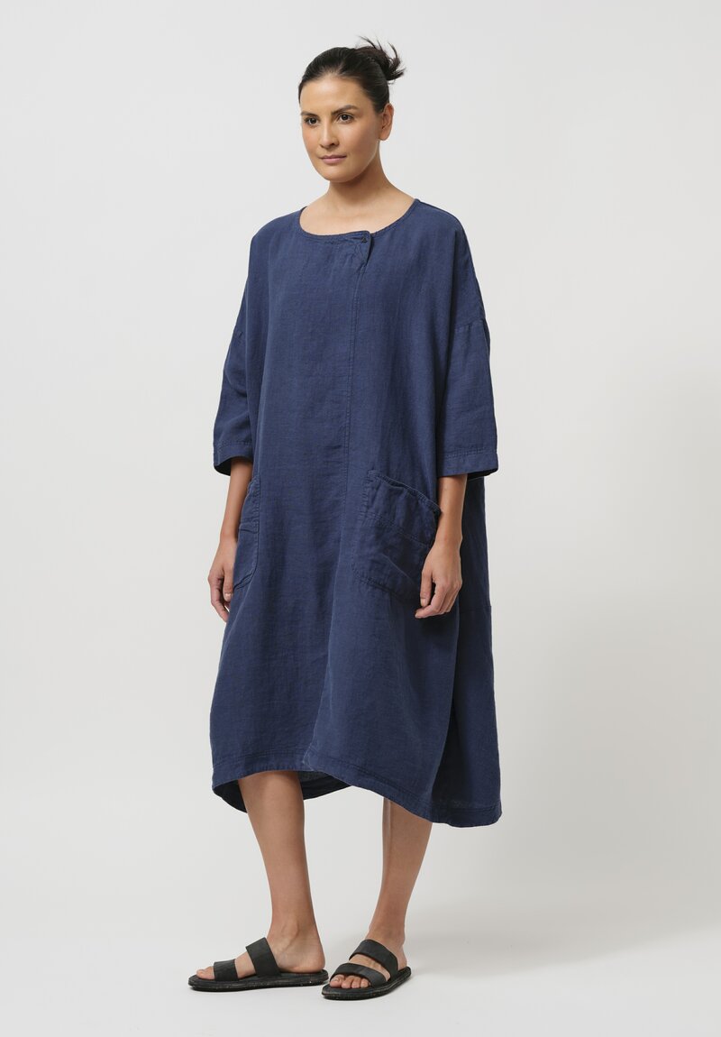 Rundholz Black Label Linen Tulip Smock Dress in Indigo