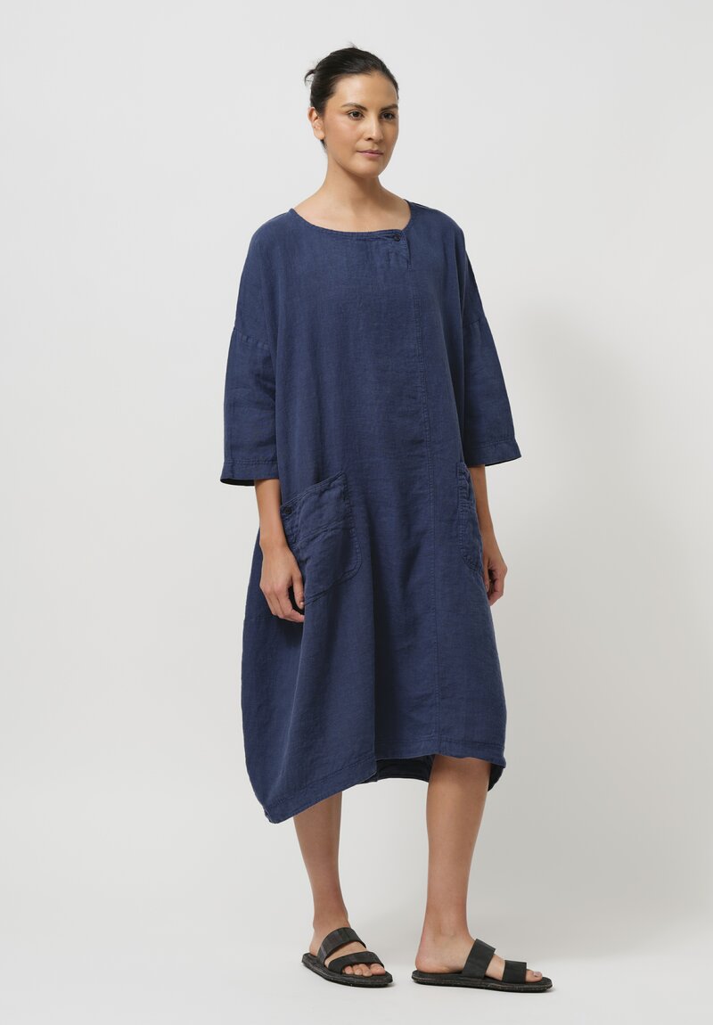 Rundholz Black Label Linen Tulip Smock Dress in Indigo