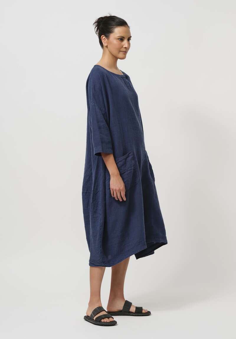 Rundholz Black Label Linen Tulip Smock Dress in Indigo