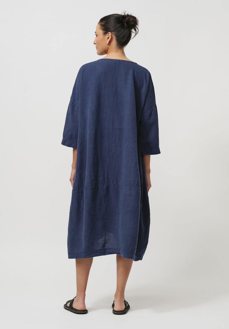 Rundholz Black Label Linen Tulip Smock Dress in Indigo