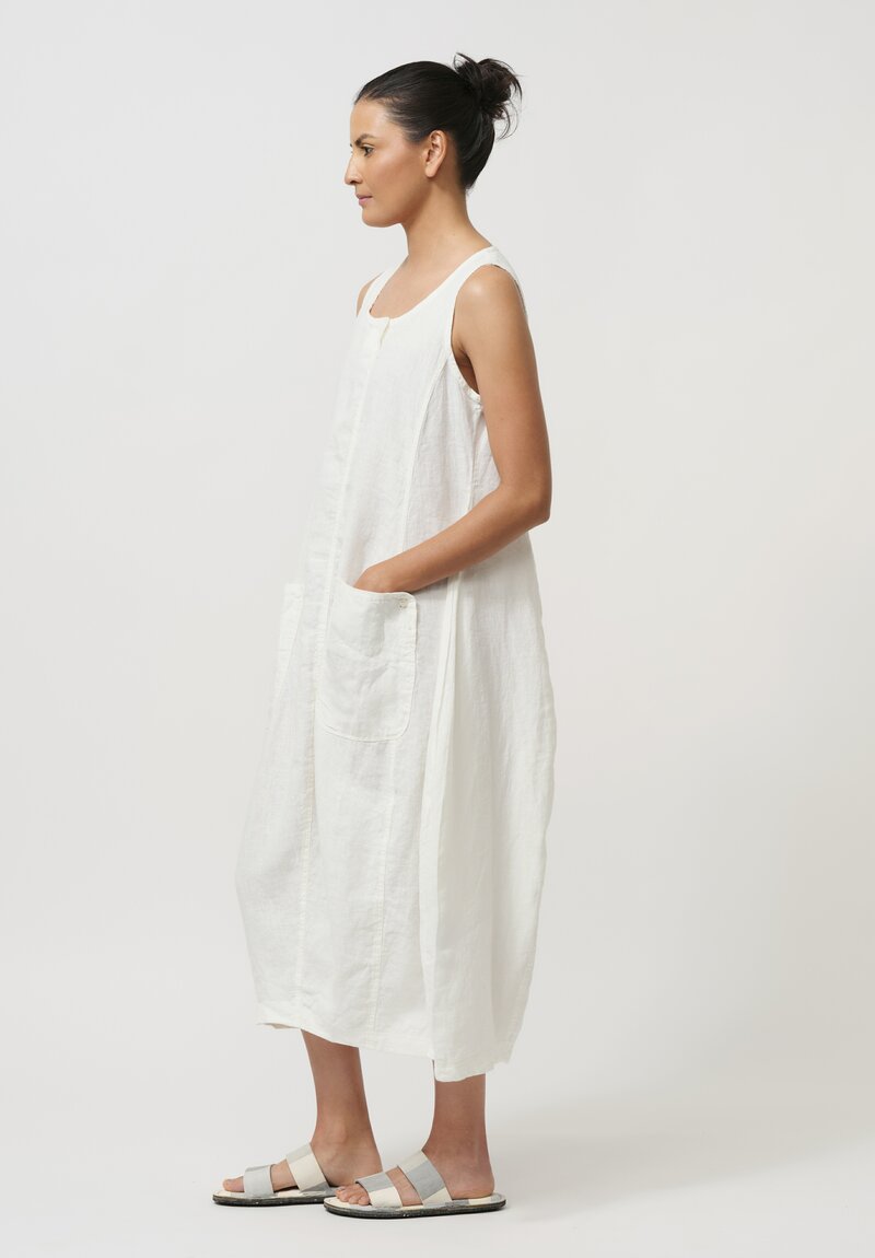 Rundholz Black Label Sleeveless Linen Smock Dress in White