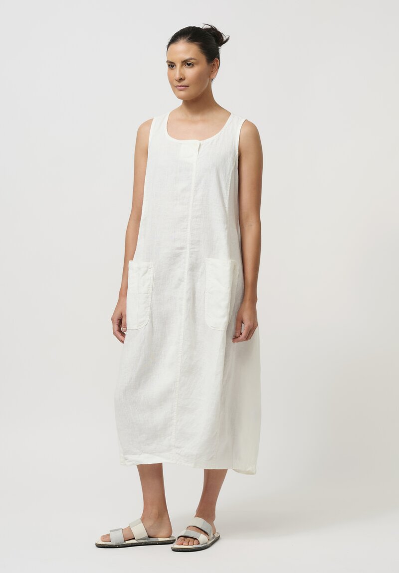 Rundholz Black Label Sleeveless Linen Smock Dress in White
