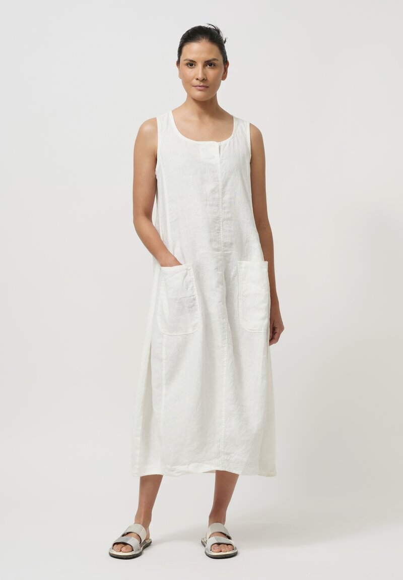 Rundholz Black Label Sleeveless Linen Smock Dress in White
