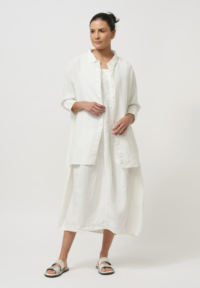 Rundholz Black Label Sleeveless Linen Smock Dress in White