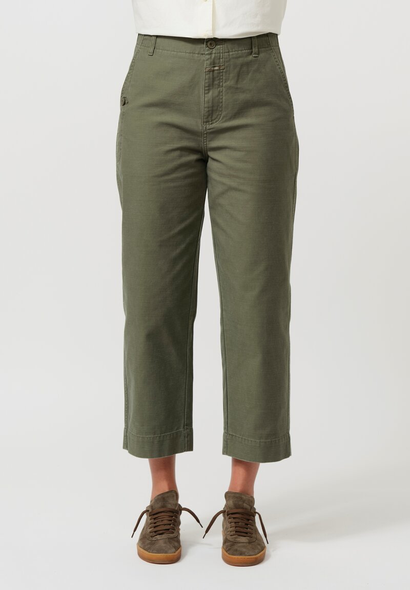 Closed Cotton Tapered Rovea Pants in Olive Green