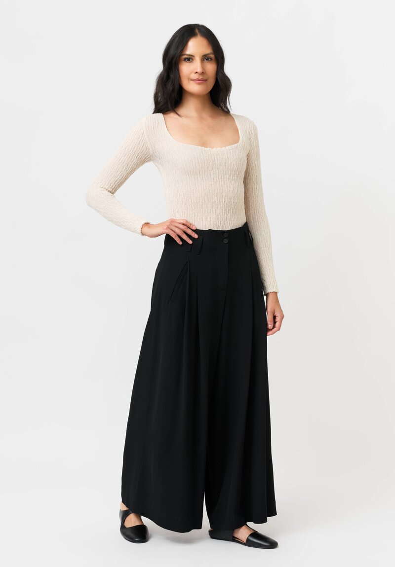 Isabel Benenato Pleated Wide Leg Pants in Black