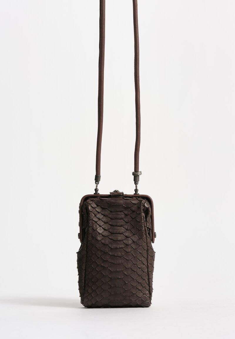 Christian Peau Python Leather Tall Frame Shoulder Bag in Dark Brown