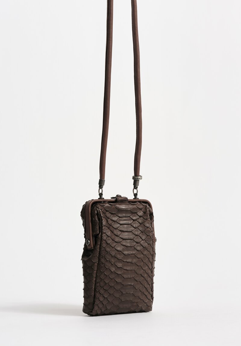 Christian Peau Python Leather Tall Frame Shoulder Bag in Dark Brown