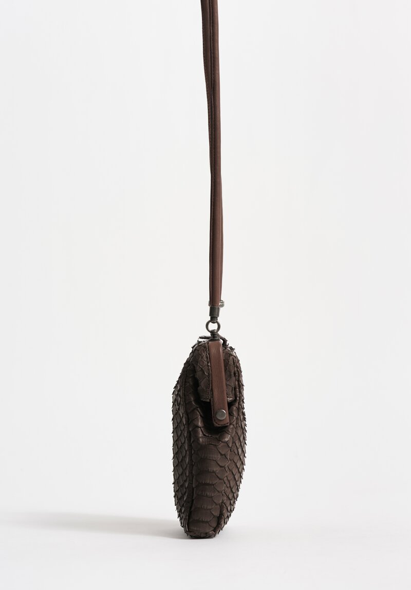 Christian Peau Python Leather Tall Frame Shoulder Bag in Dark Brown