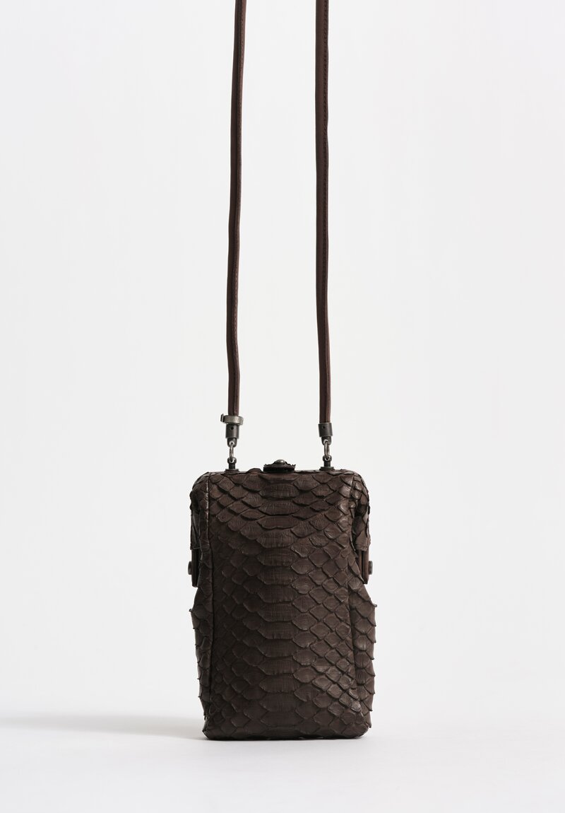Christian Peau Python Leather Tall Frame Shoulder Bag in Dark Brown