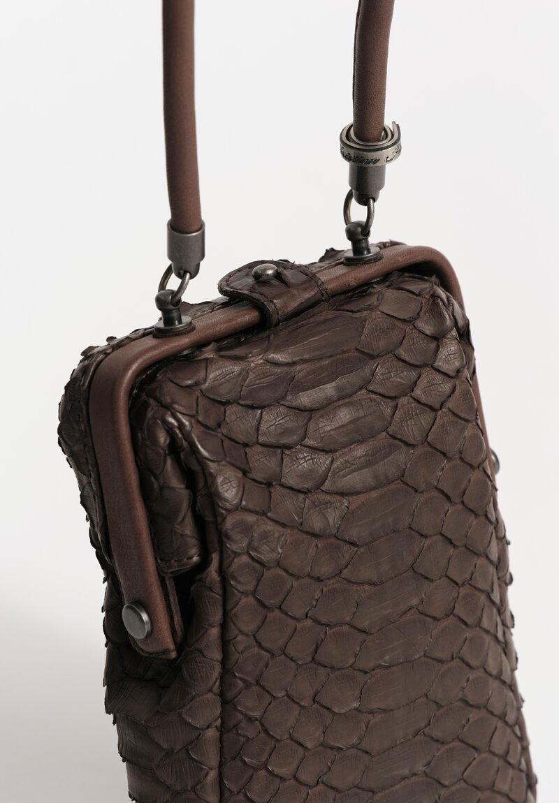 Christian Peau Python Leather Tall Frame Shoulder Bag in Dark Brown