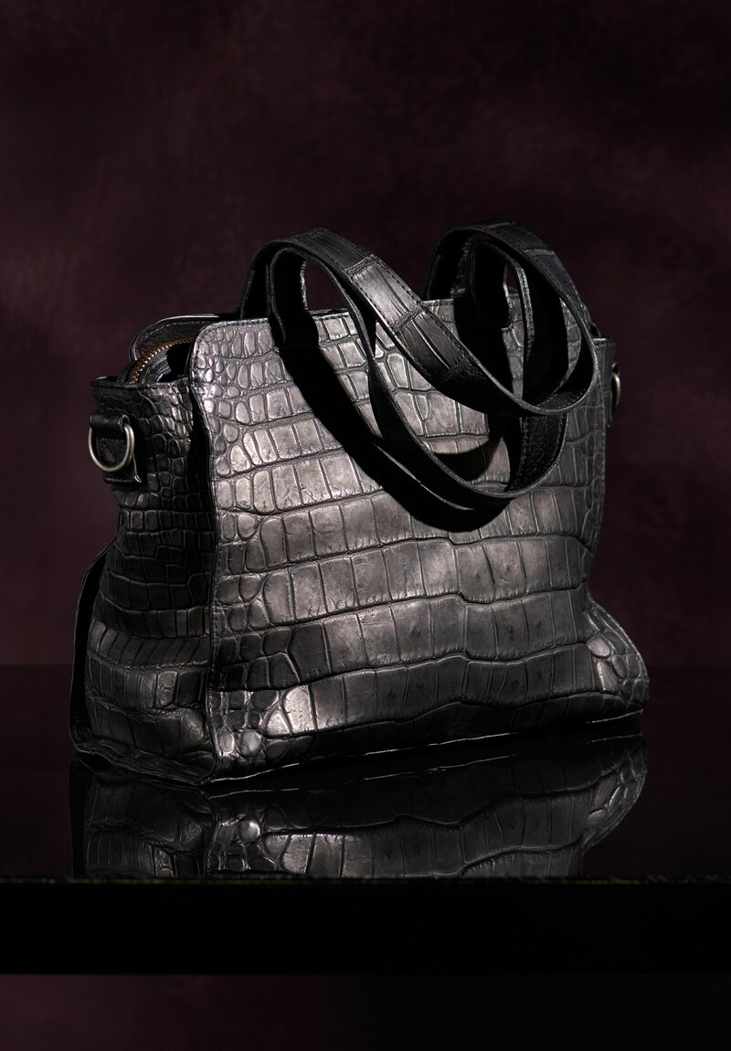 Christian Peau Crocodile Leather Medium Tote in Black