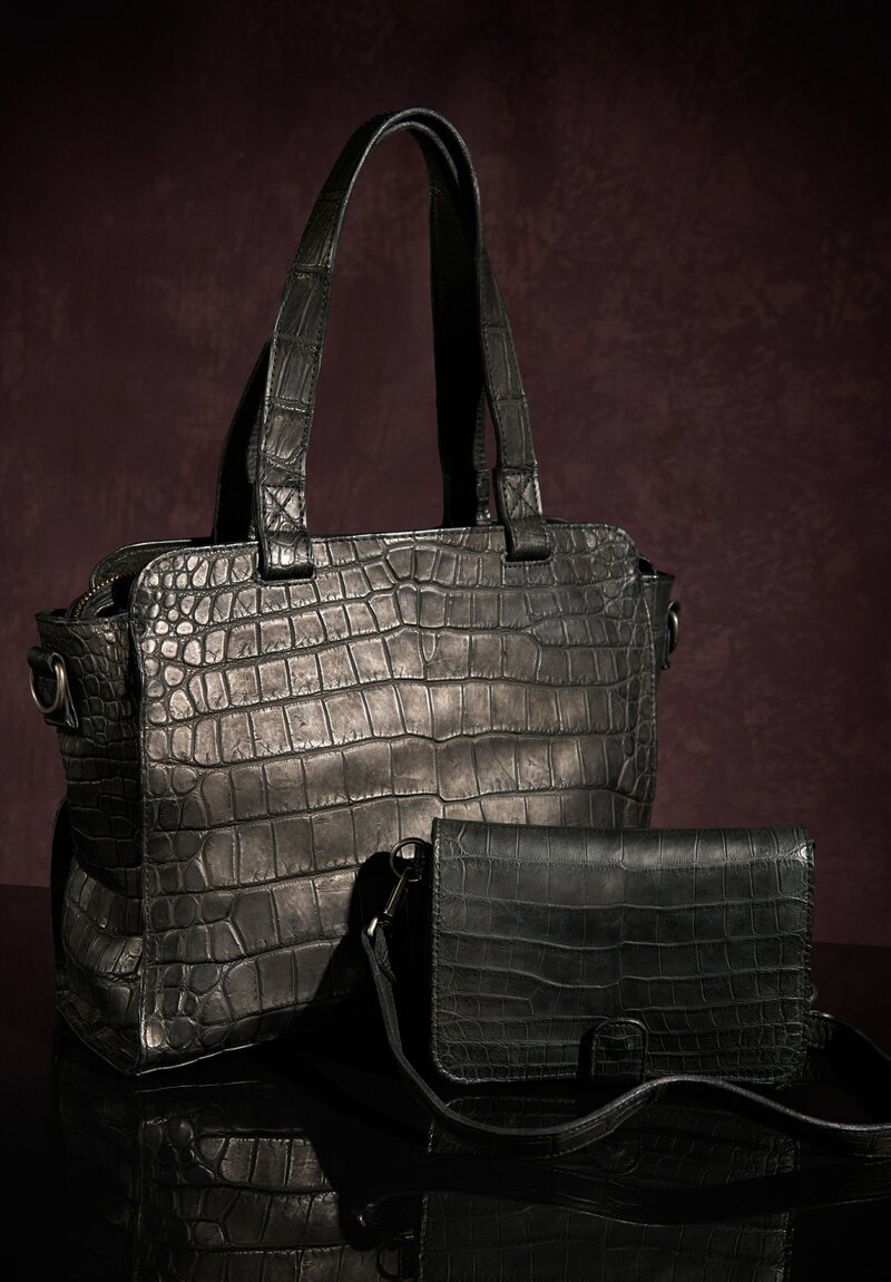Christian Peau Crocodile Leather Medium Tote in Black