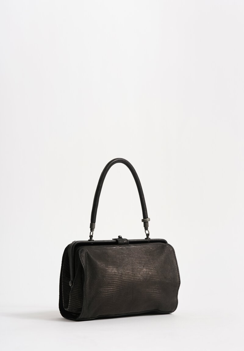 Christian Peau Lizard Leather Small Frame Shoulder Bag in Black