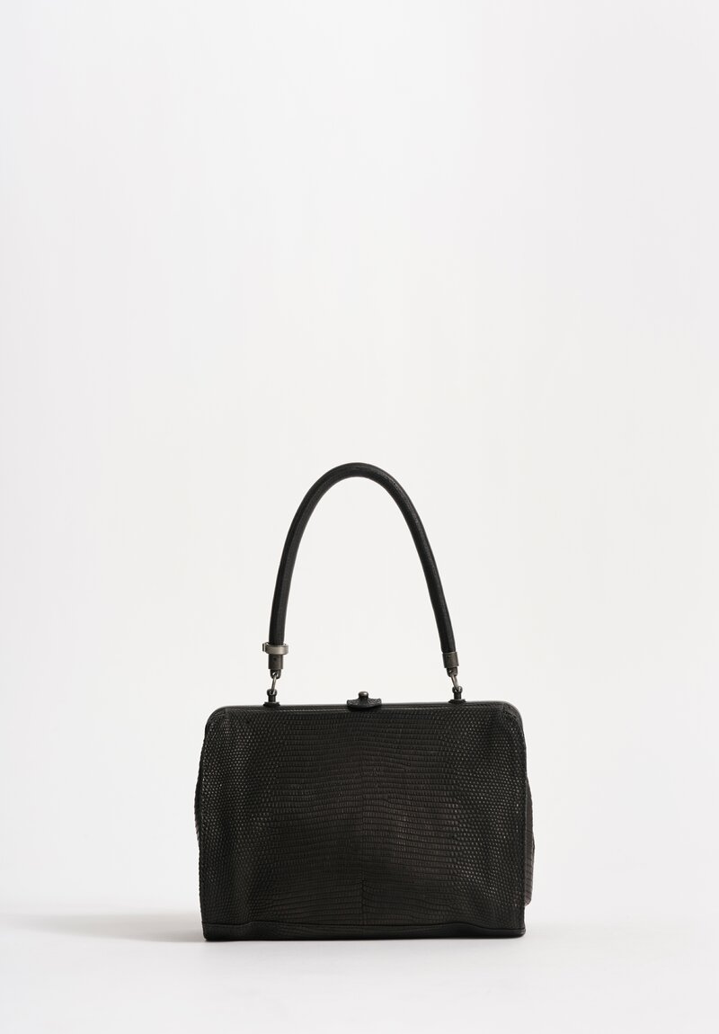 Christian Peau Lizard Leather Small Frame Shoulder Bag in Black
