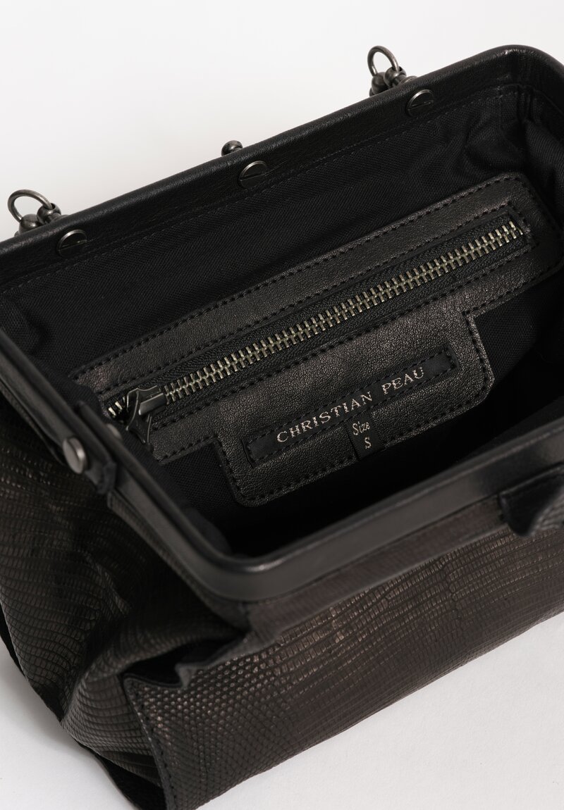 Christian Peau Lizard Leather Small Frame Shoulder Bag in Black