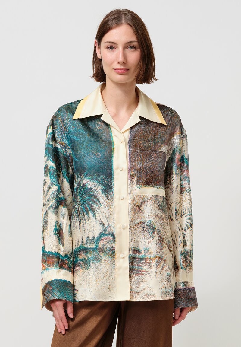 Otzio Silk Elisabetta Button-Down Shirt in Oristano Blue
