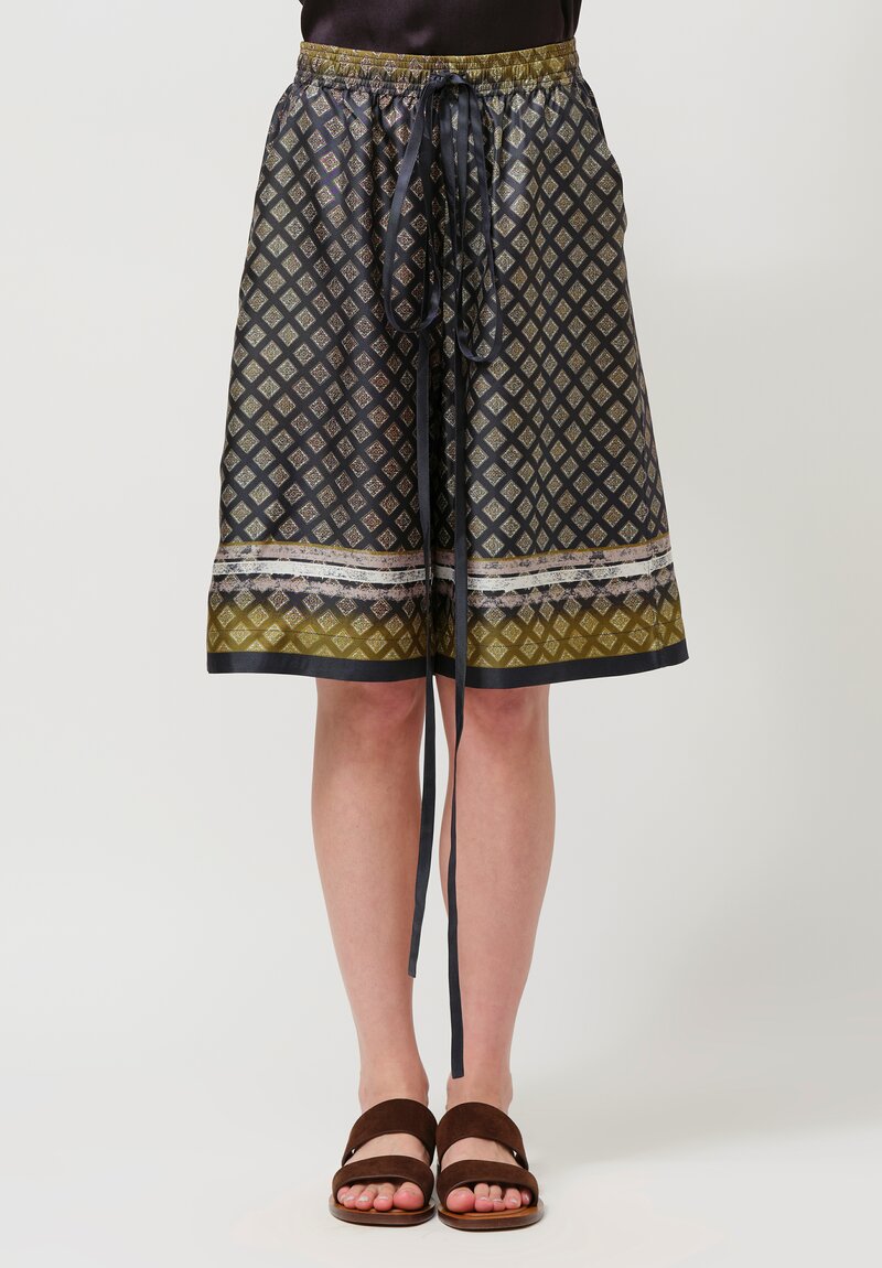 Ōtzĭo Silk Marta Shorts in Navy Blue & Olive