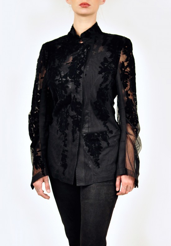 Ann Demeulemeester Sheer Jacket with Velvet Lace in Black