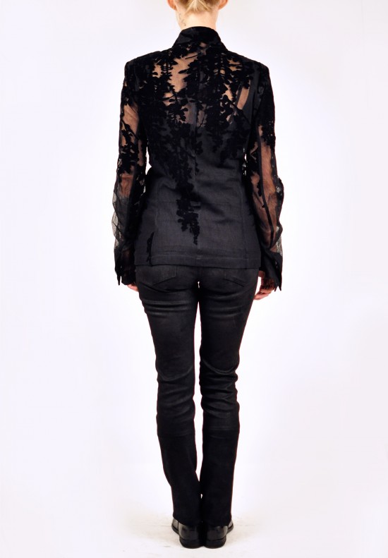 Ann Demeulemeester Sheer Jacket with Velvet Lace in Black