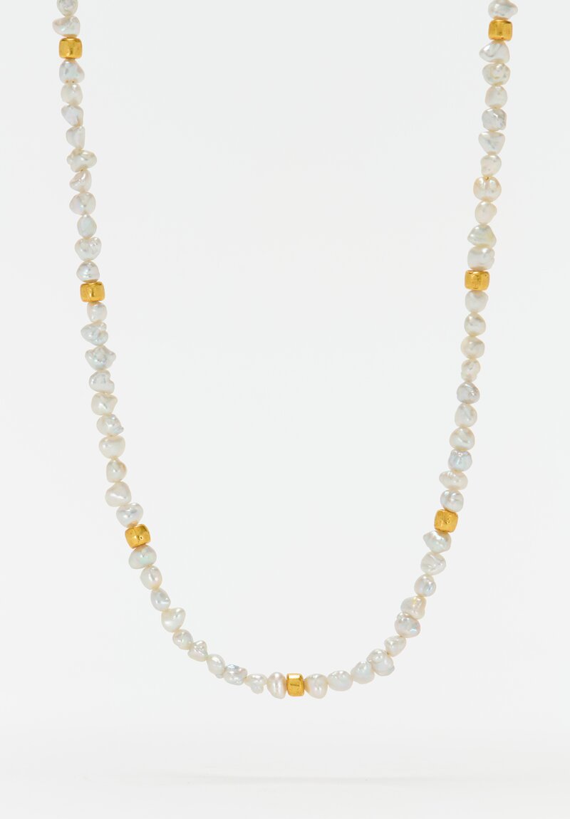 Greig Porter 18K Barrels & Keshi Pearl Necklace 18.75"