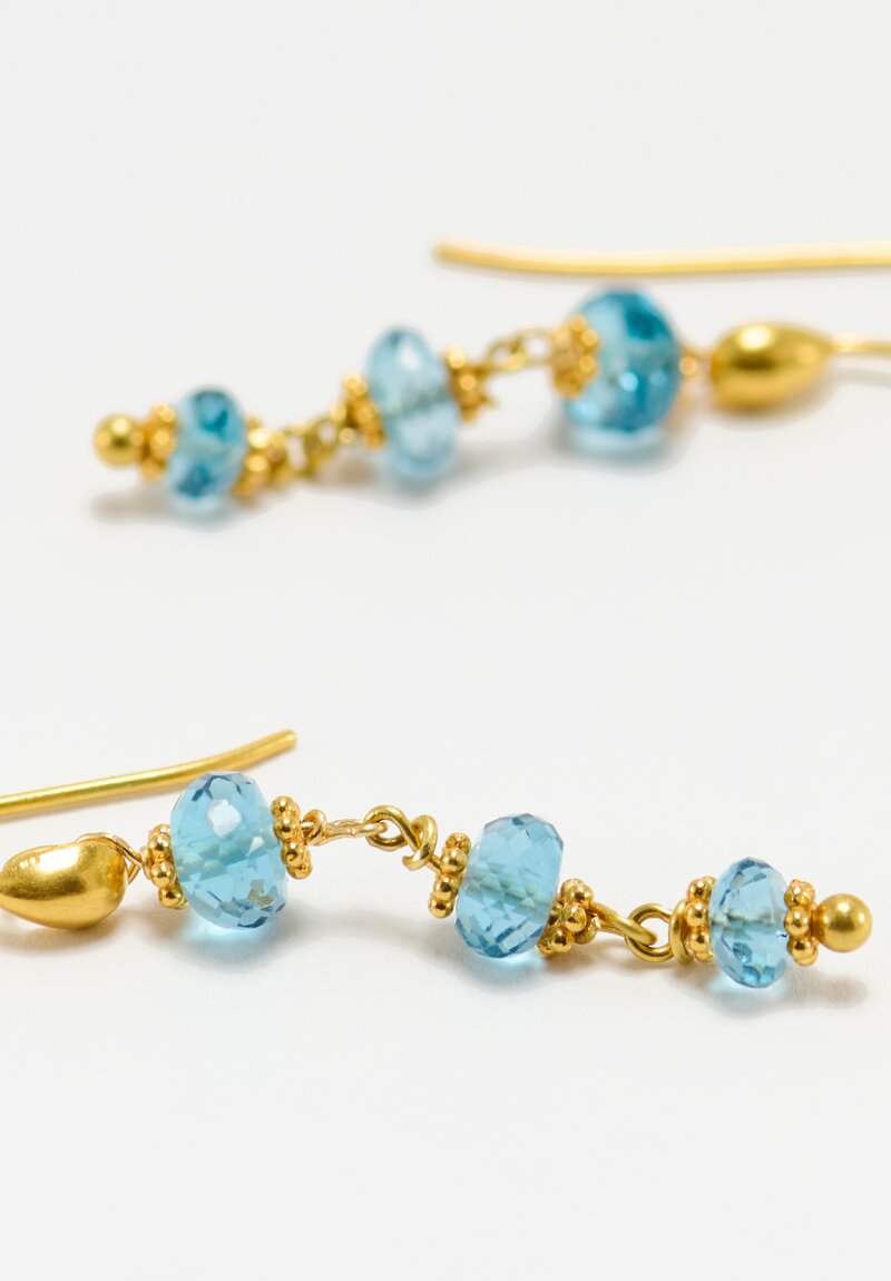 Greig Porter 18k Starbursts & London Blue Topaz Dangle Earrings