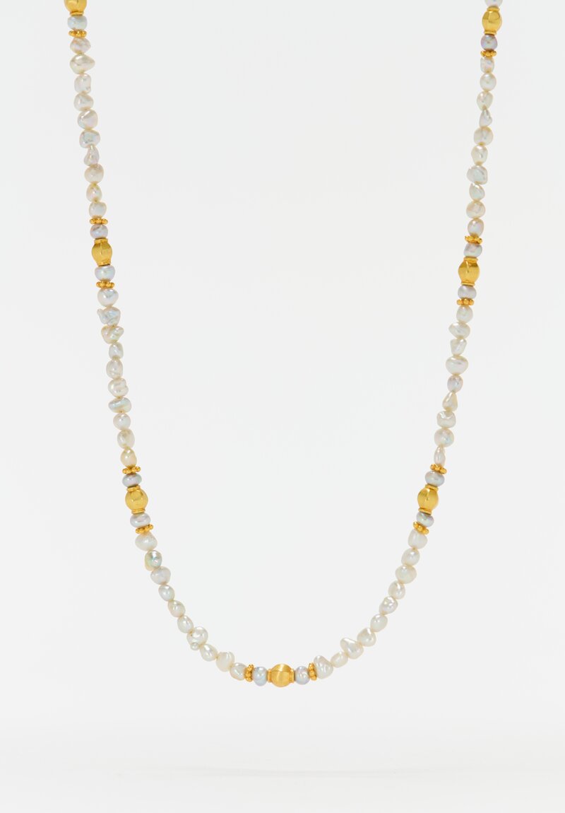 Greig Porter 18k Starburst Faceted Rounds & Keshi Seed Pearls Necklace 19.75"