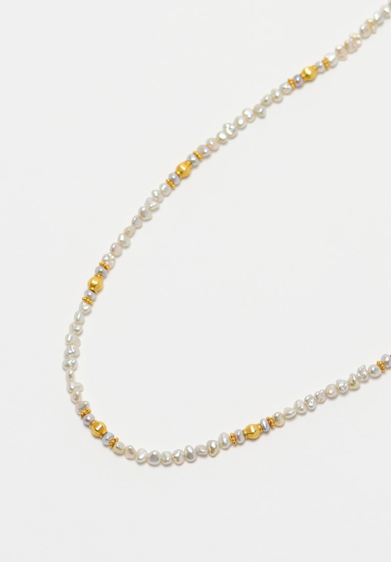 Greig Porter 18k Starburst Faceted Rounds & Keshi Seed Pearls Necklace 19.75"