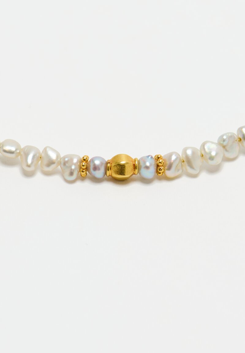 Greig Porter 18k Starburst Faceted Rounds & Keshi Seed Pearls Necklace 19.75"