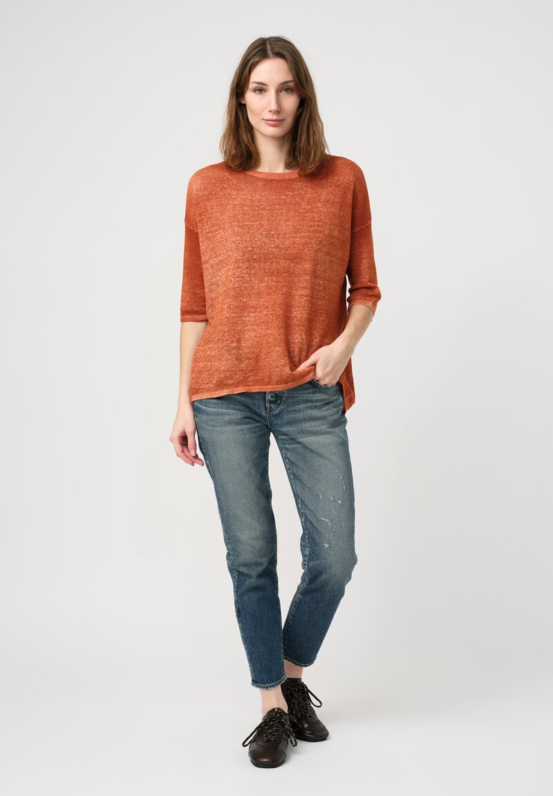 Avant Toi Linen Knitted Pullover Top in Nero & Ambra Orange