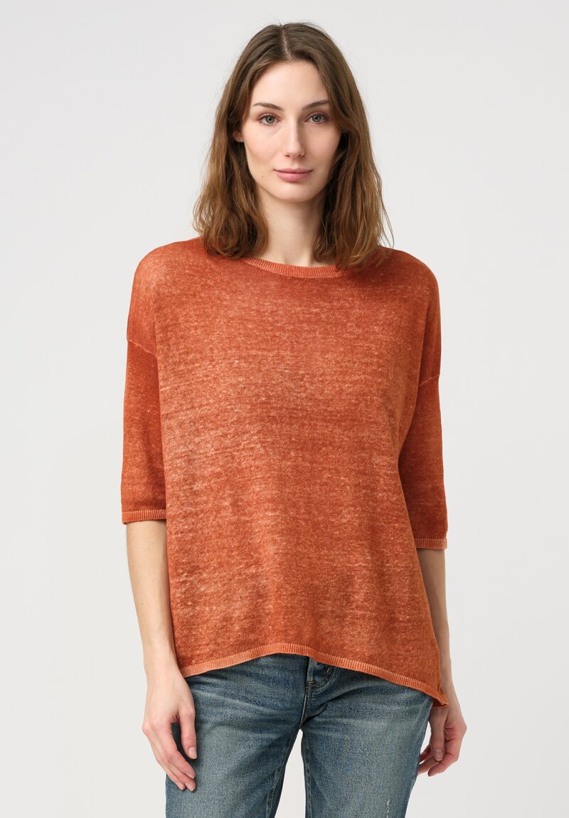Avant Toi Linen Knitted Pullover Top in Nero & Ambra Orange