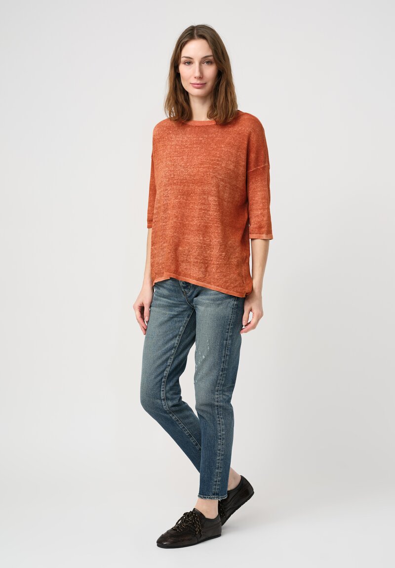 Avant Toi Linen Knitted Pullover Top in Nero & Ambra Orange