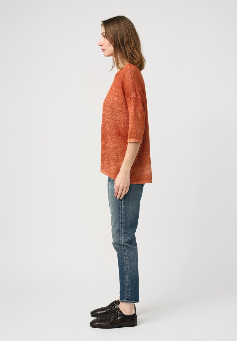 Avant Toi Linen Knitted Pullover Top in Nero & Ambra Orange