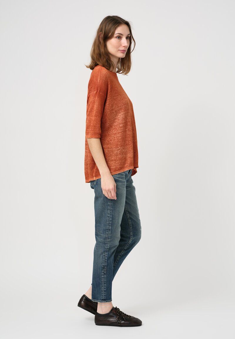 Avant Toi Linen Knitted Pullover Top in Nero & Ambra Orange