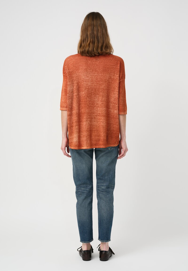 Avant Toi Linen Knitted Pullover Top in Nero & Ambra Orange