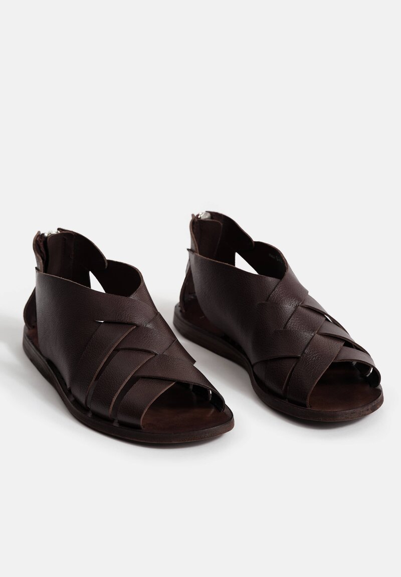 Officine Creative Leather Fisherman Woven Sandals in Coffee Brown