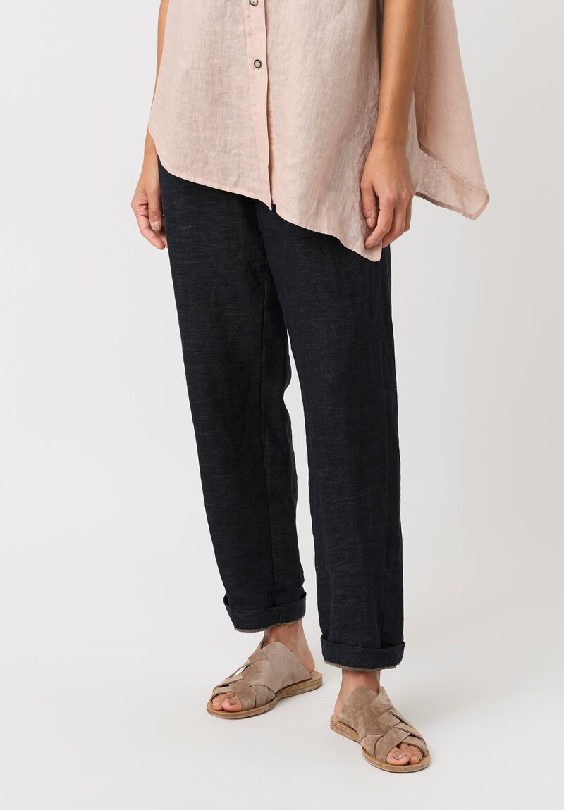 Forme d'Expression Linen & Cotton Slim Pullon Pants in Indigo