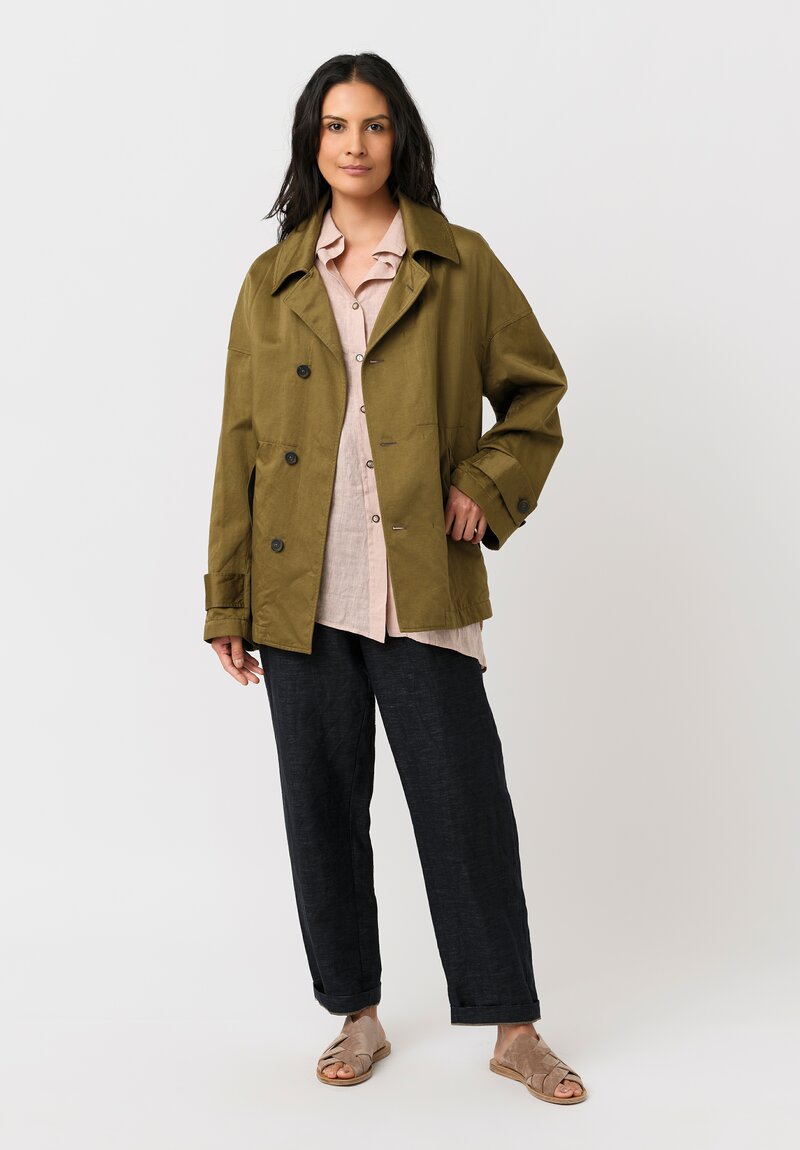 Forme d'Expression Cotton & Linen Caban Jacket in Khaki Green