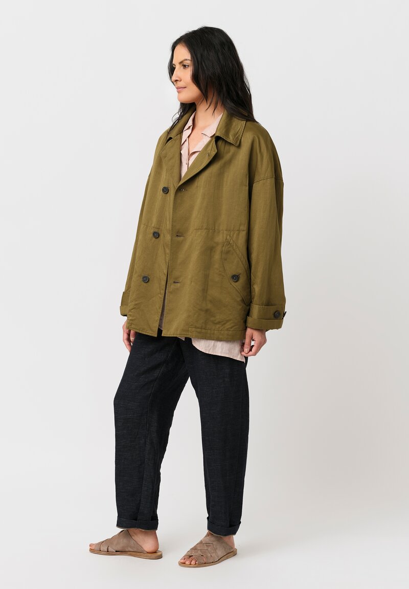 Forme d'Expression Cotton & Linen Caban Jacket in Khaki Green