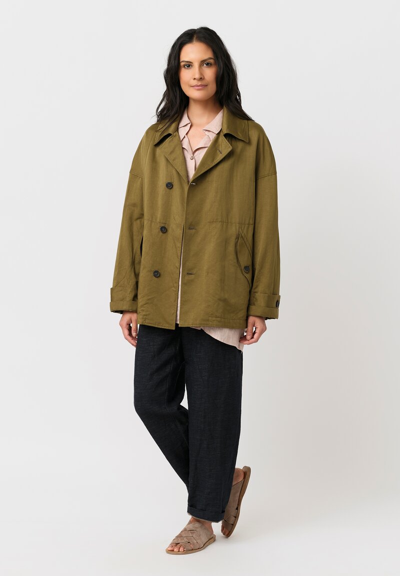 Forme d'Expression Cotton & Linen Caban Jacket in Khaki Green