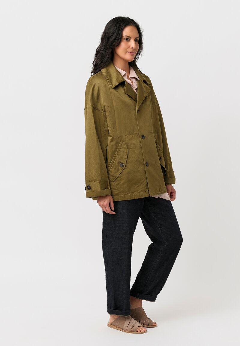 Forme d'Expression Cotton & Linen Caban Jacket in Khaki Green